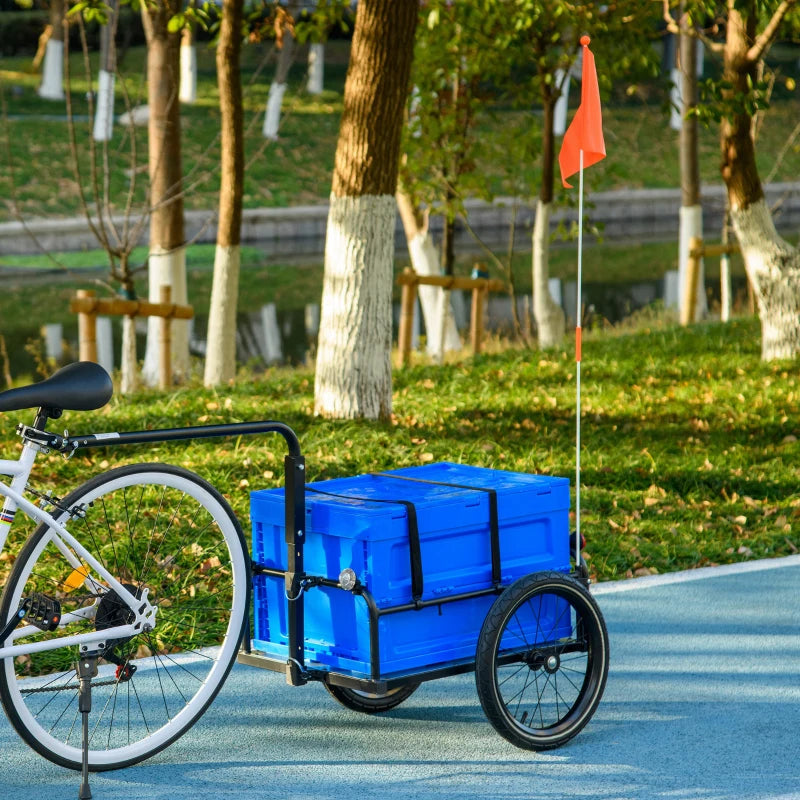 Aosom Steel Trailer for Bike, Bicycle Cargo Trailer with Foldable Storage Box and Safe Reflectors, Max Load 88LBS, Blue