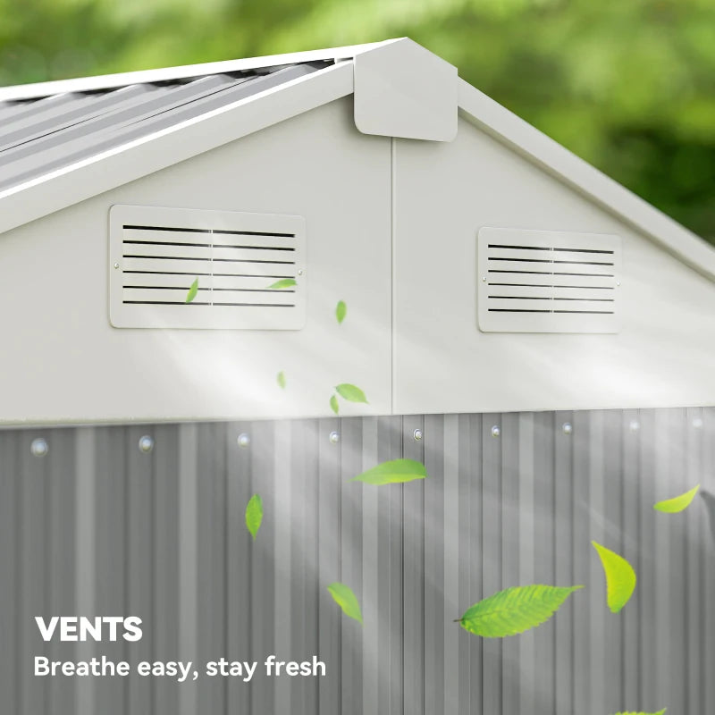 7' x 6' Tall Outdoor Storage Shed, Waterproof Metal Garden Shed with Gloves, Lockable Door, Silver Grey