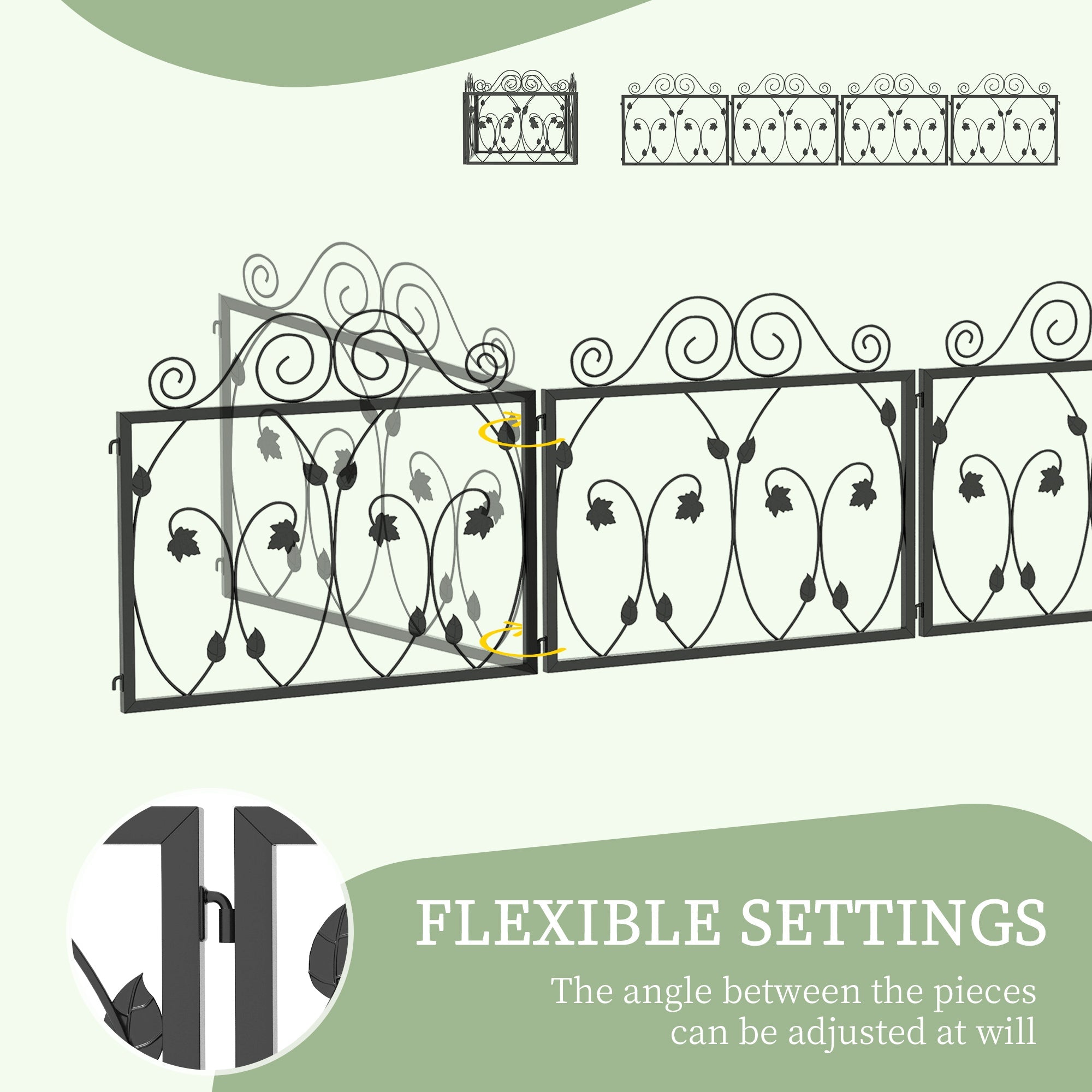 Outsunny Garden Fence 4 Pack Metal Wire Fencing Scroll Flower Design Border Animal Barrier for Backyard Black 