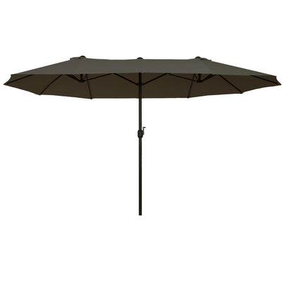 Outsunny 15' Outdoor Patio Umbrella with Twin Canopy Sunshade Steel Table Umbrella with Lift Crank Grey 