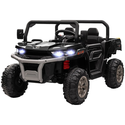 Aosom Kids Ride On Car 12V Battery Powered 2 Seater Truck with Remote Control Music Lights Spring Suspension Black 