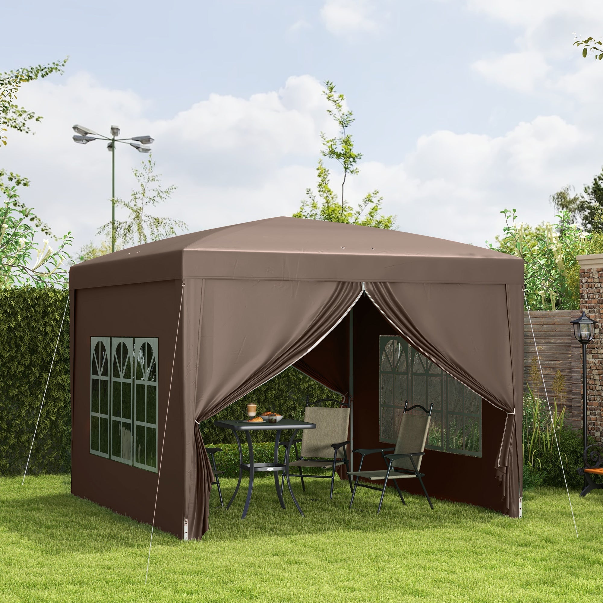 Outsunny 10'x10' Outdoor Pop Up Party Tent Wedding Gazebo Canopy with Carrying Bag (Coffee) 