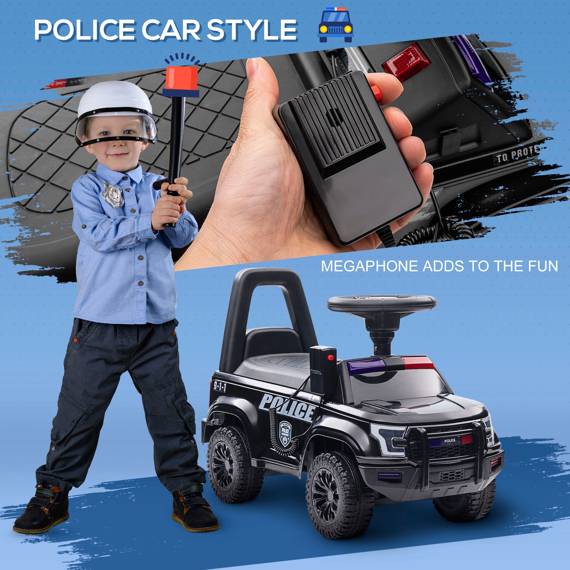 Aosom Kids Ride On Push Car Sliding Car Hidden Storage Foot-to-Floor Design Black Push Vehicle Toy 