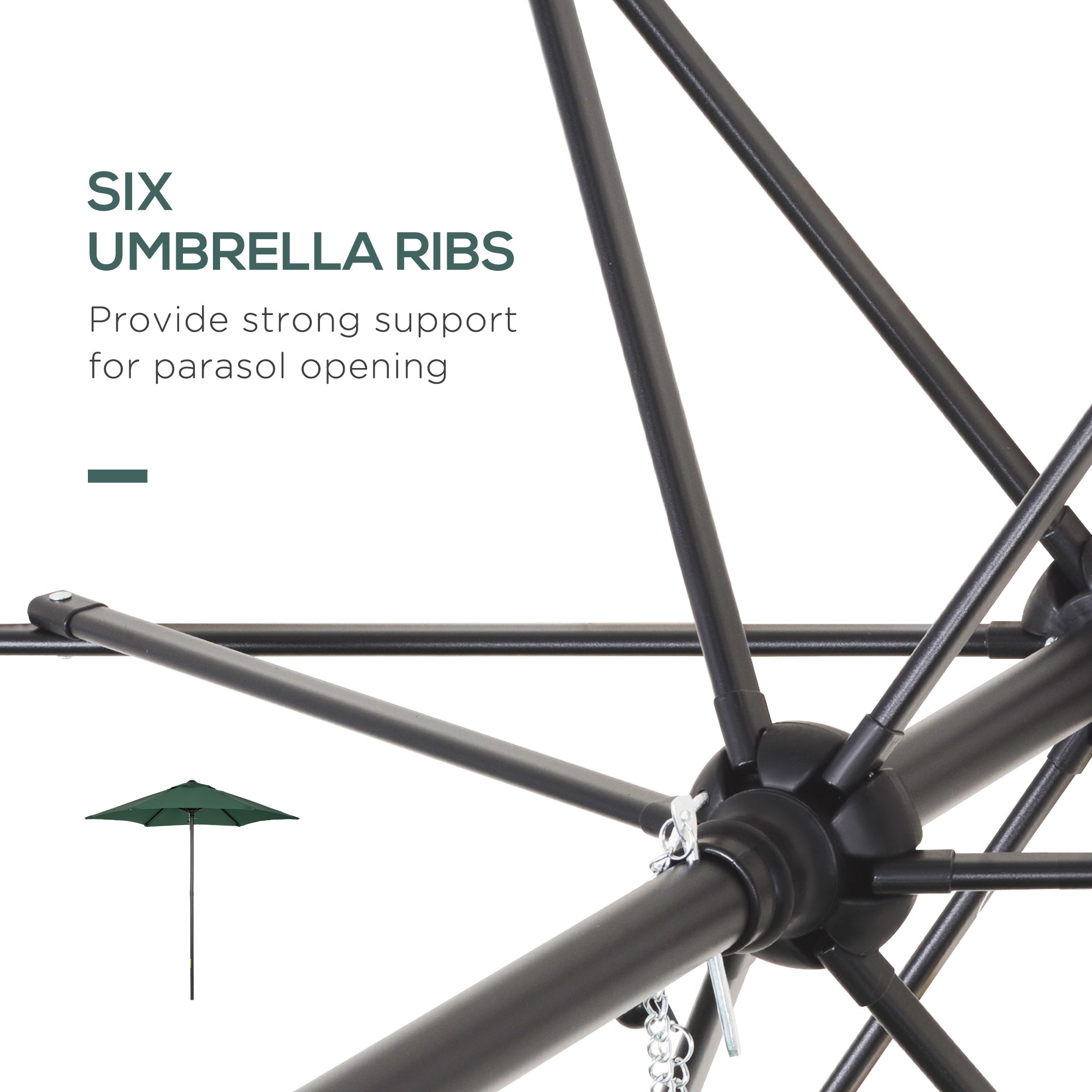 Outsunny 6.6FT Patio Umbrella, Outdoor Parasol with 6 Solid Ribs, Green 