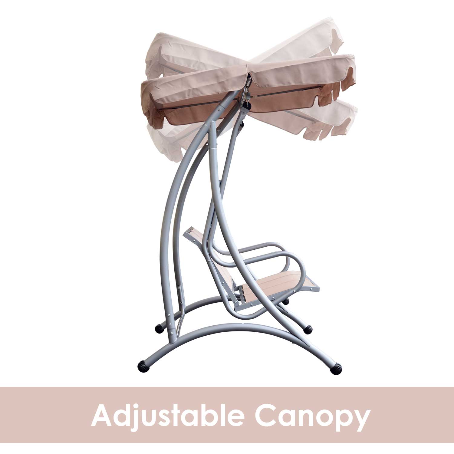 Outsunny 3 Person Patio Swing Seats with Adjustable Canopy Outdoor Swing Chair Bench for Garden, Poolside, Beige 