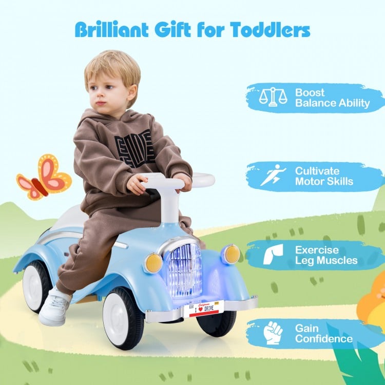 Toddler Ride on Toy Classic Sliding Car with Horn and LED Headlight-Blue