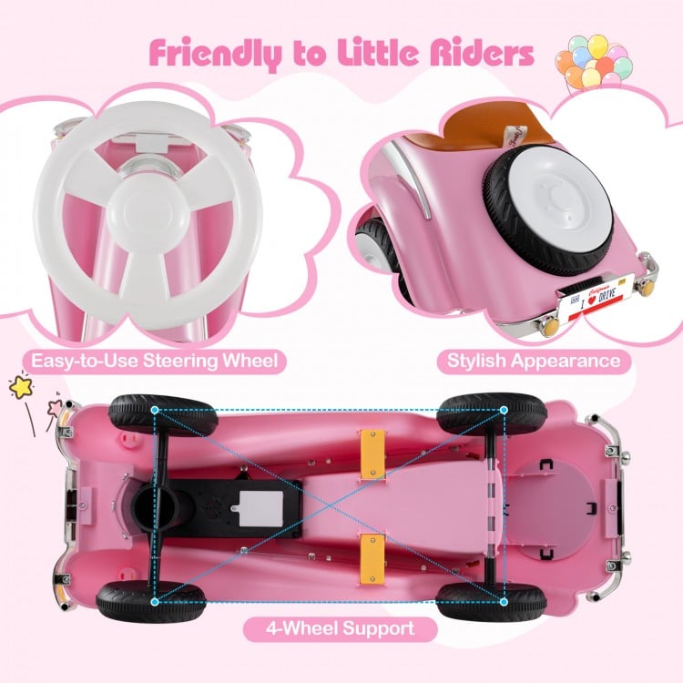 Toddler Ride on Toy Classic Sliding Car with Horn and LED Headlight-Pink