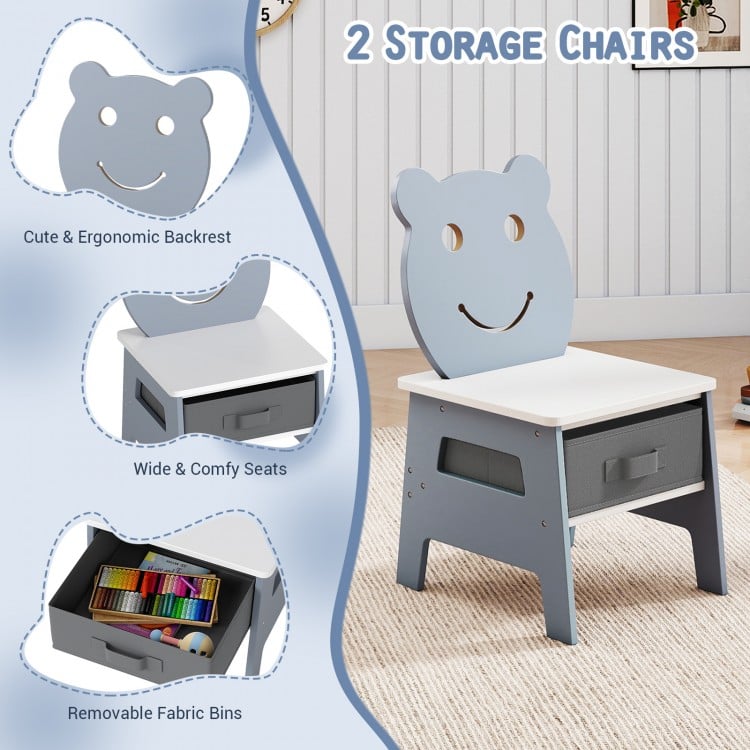 Toddler Table and 2 Chairs 5-in-1 Cute Art Desk Set with Reversible Chalkboard Whiteboard-Grey