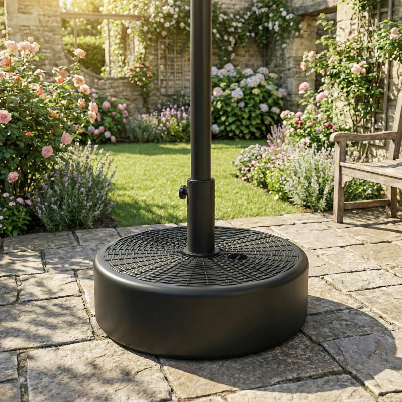 Patio Umbrella Base with Handle Outdoor Umbrella Stand Holder for 1.5" and 1.9" Poles Black