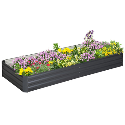 Outsunny Galvanized Raised Garden Bed 95" x 36" x 12" Metal Elevated Planter for Flowers Herbs Succulents Outdoor Gardening Grey 