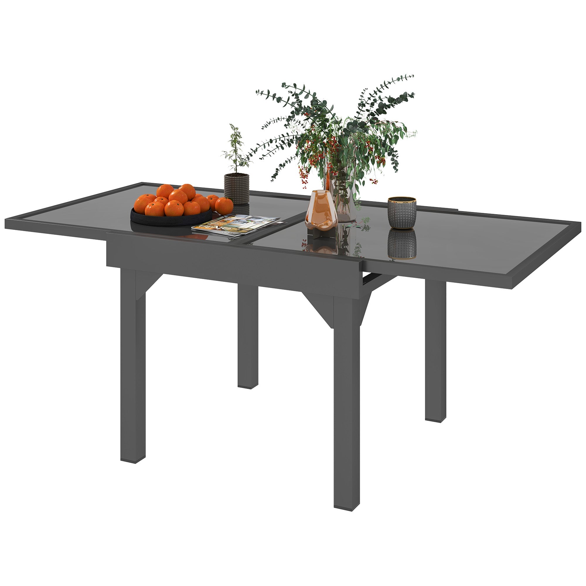 Outsunny 35"-71" Expandable Outdoor Table with Tempered Glass Top, Metal Frame, for 4-6 Person, for Lawn, Garden, Backyard 