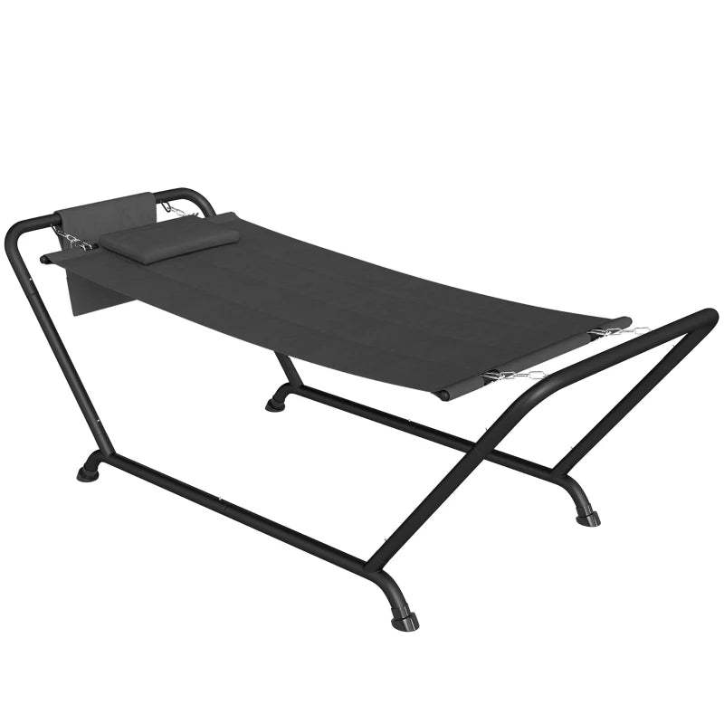Outdoor Hammock with Stand Heavy Duty Freestanding Nap Bed with Side Pocket Headrest for Yard Patio Pool, Dark Grey