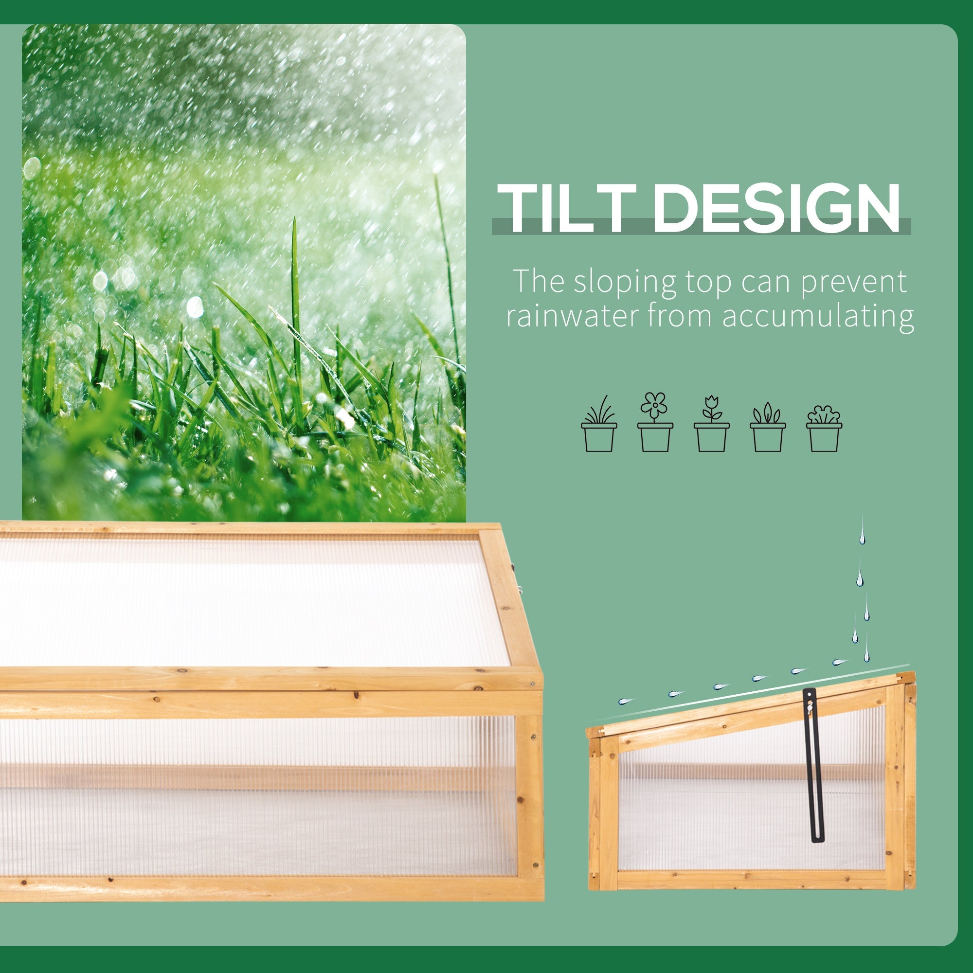 Outsunny Wooden Cold Frame Greenhouse Raised Garden Planter Portable Openable Top 35.5"x23.5"x15.75" Light Brown 
