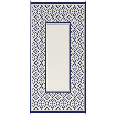 Outsunny 9' x 18' Outdoor RV Rug, Reversible Patio Floor Mat with Carry Bag, Gourd Border, Blue and White 