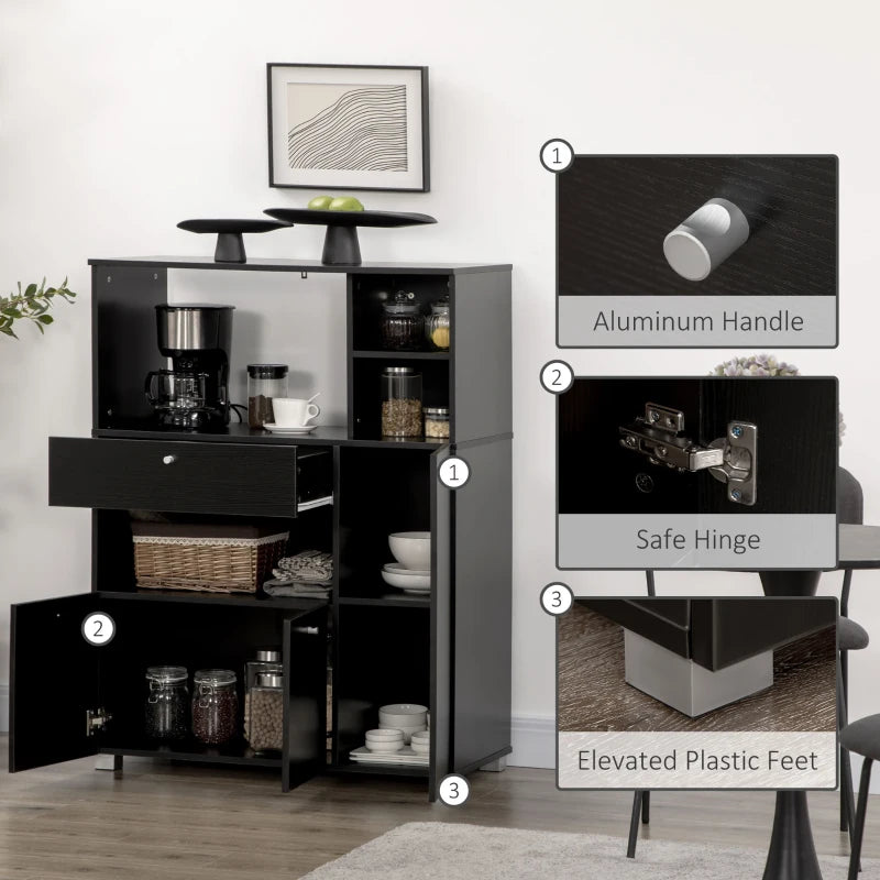 Compact Kitchen Pantry Buffet Server Hutch Storage Cabinet  with Microwave Oven Stand Drawer and Shelves, Black