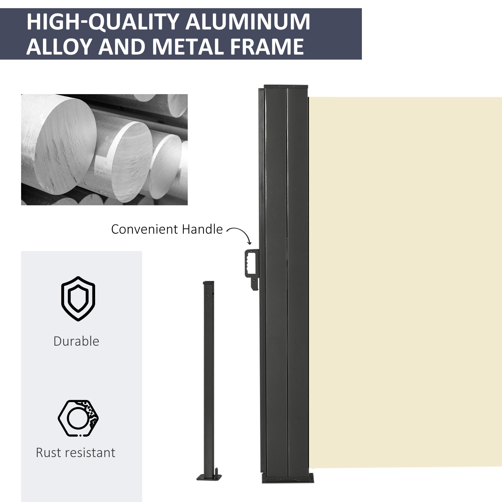 Outsunny Outdoor Privacy Partition: 236" x 71" Double Side Retractable Sunshade for Patio Garden Balcony, Cream White 