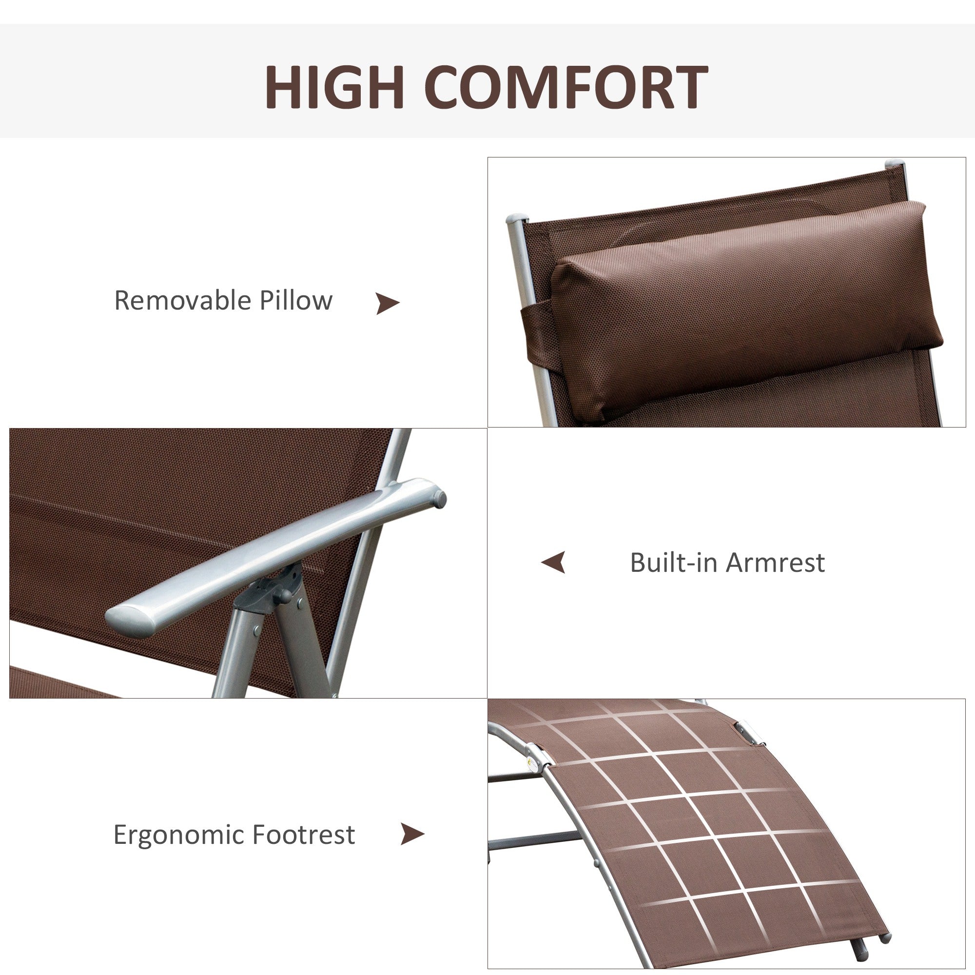 Outsunny Reclining Retreat: Adjustable Tri-Fold Patio Chaise Lounge Chair, Outdoor Garden Sun Lounger in Brown 