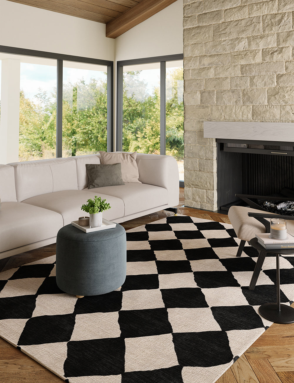 Trestres Checkered Black & Ivory Rug 
