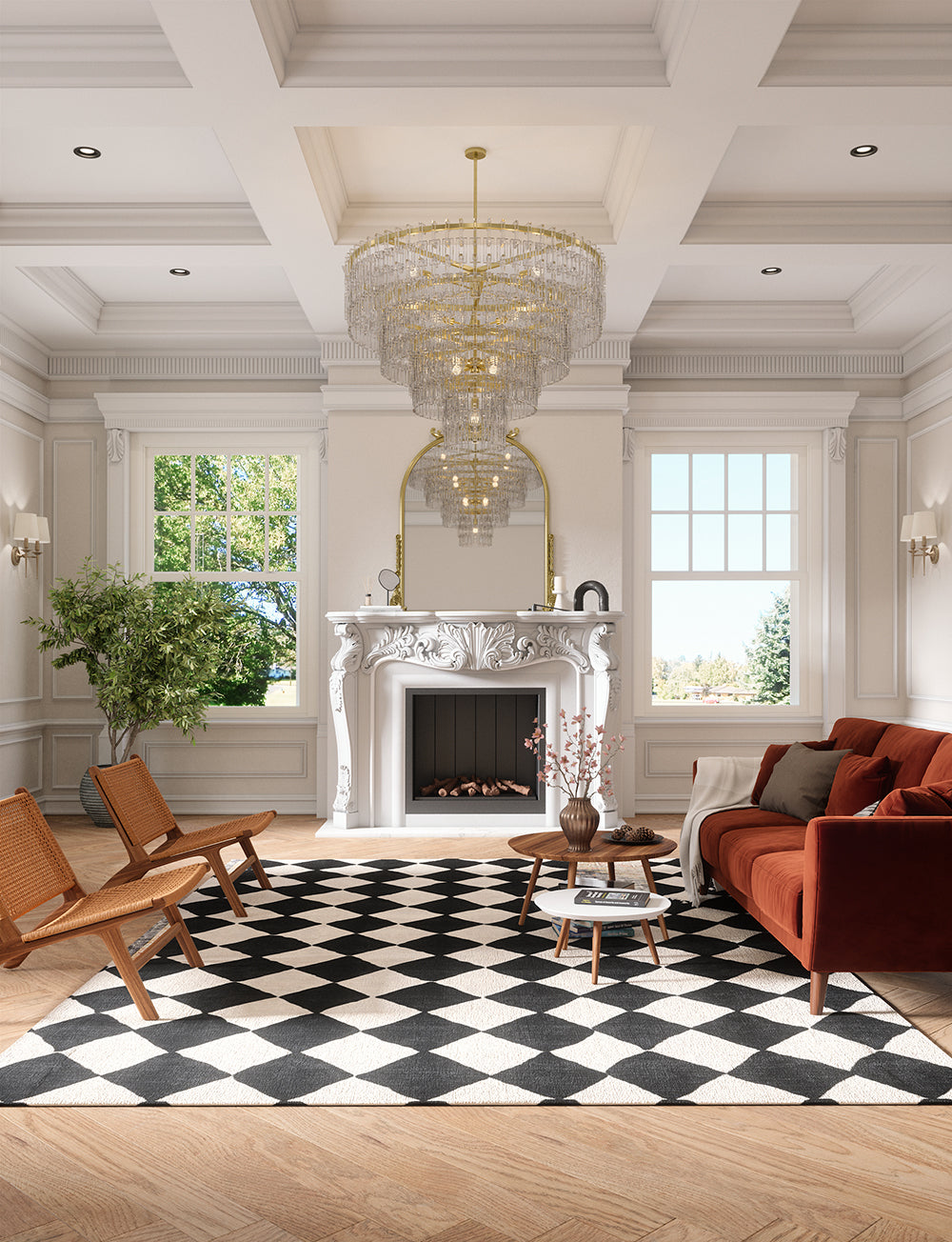 Trestres Checkered Black & Ivory Rug 