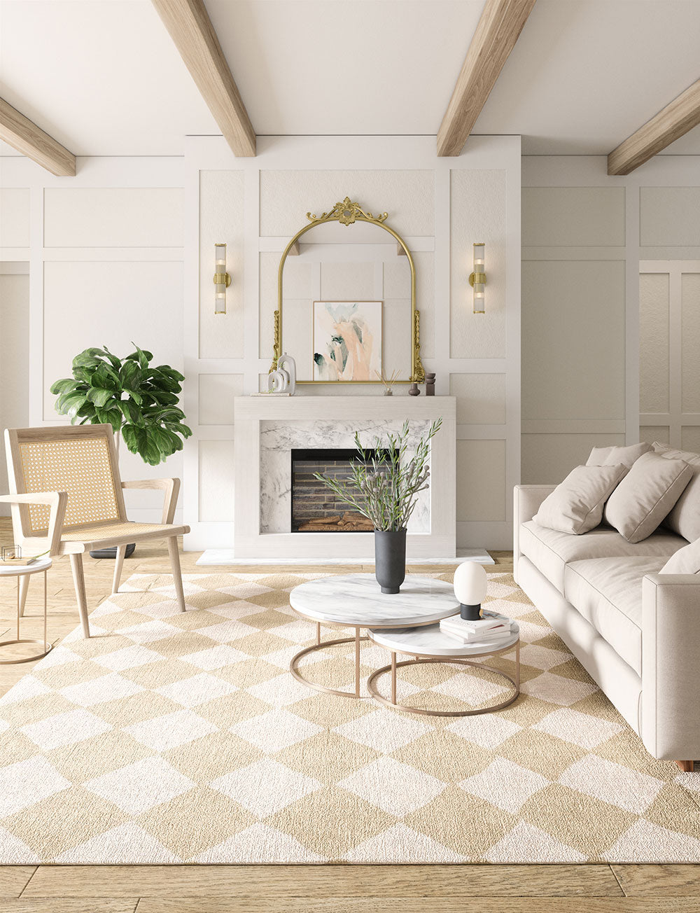 Trestres Checkered Natural & Ivory Rug 