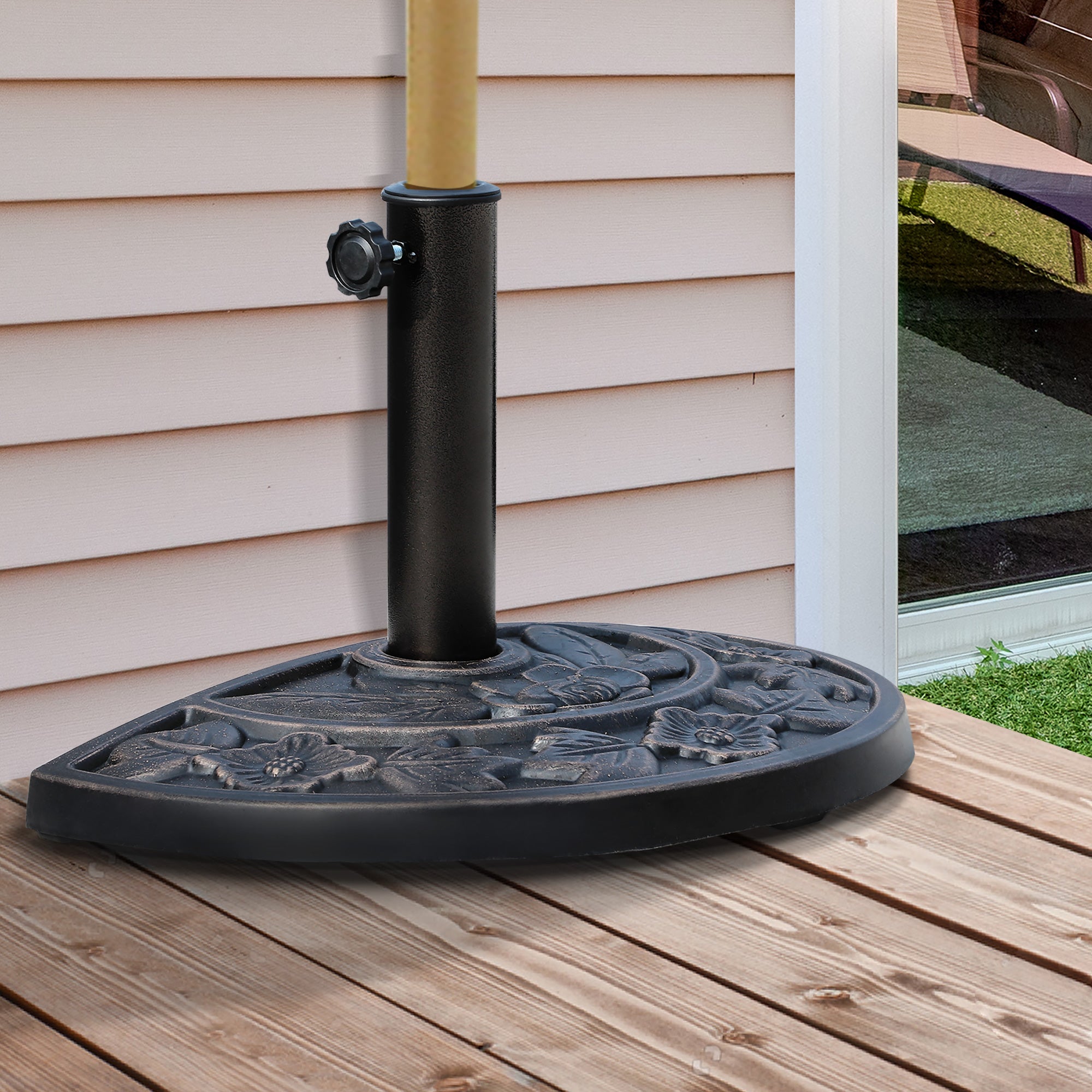 Outsunny Half Round Patio Umbrella Base: 20" Decorative Resin Outdoor Stand Holder, Bronze 