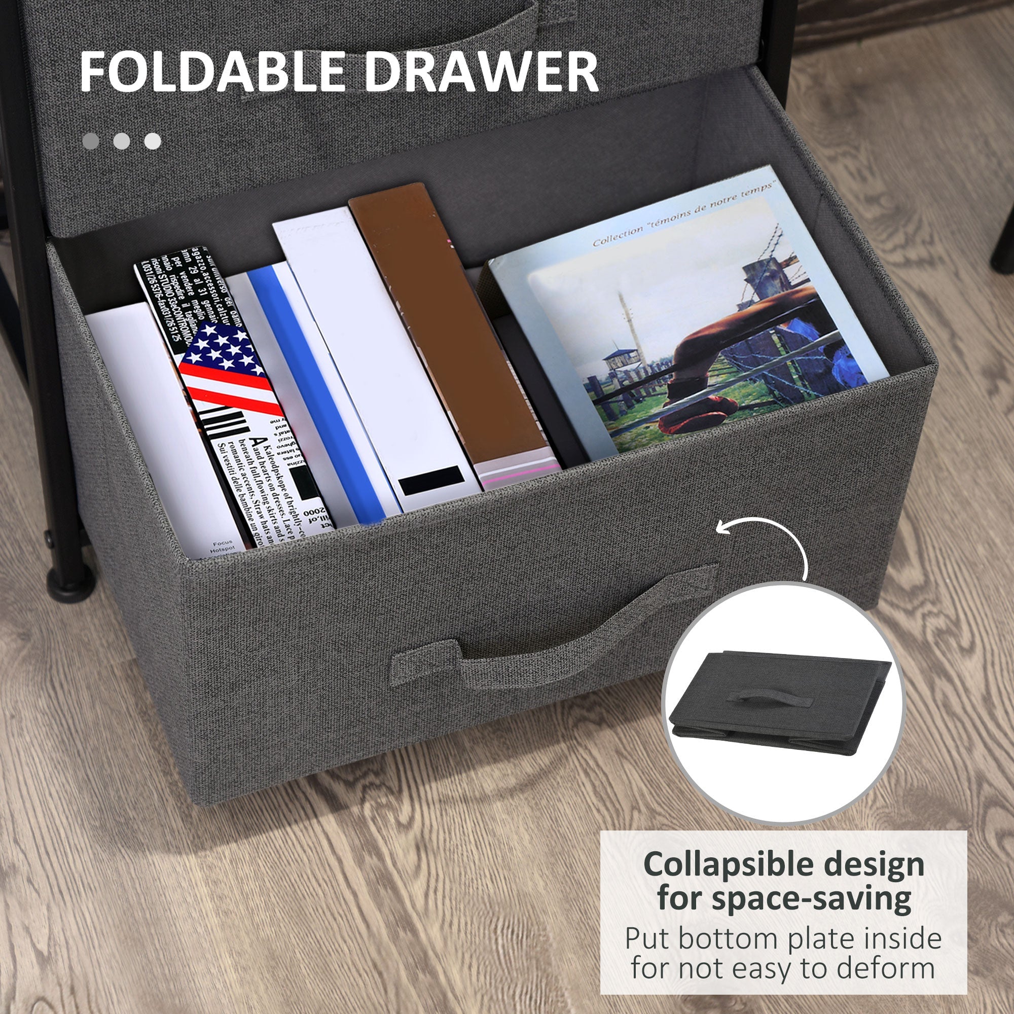 HOMCOM 4-Drawer Linen Storage Tower: Removable Fabric Drawers, Metal Frame, Adjustable Feet, Black 