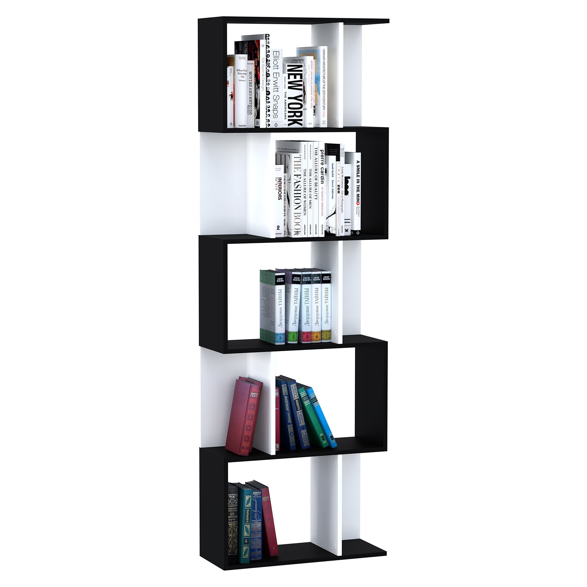 HOMCOM 5-Tier Modern Bookcase Display Shelf Storage Room Divider for Living Room Home Office Black 