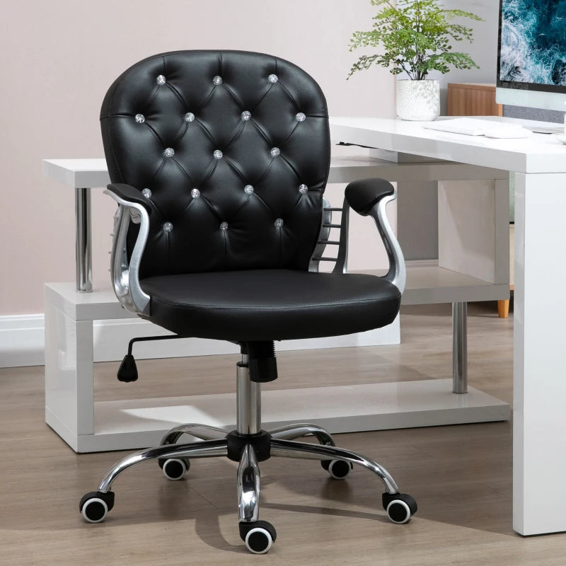 Office Chair, Comfortable Computer Desk Chair with Padded Seat and Adjustable Height, Tufted Back, Black