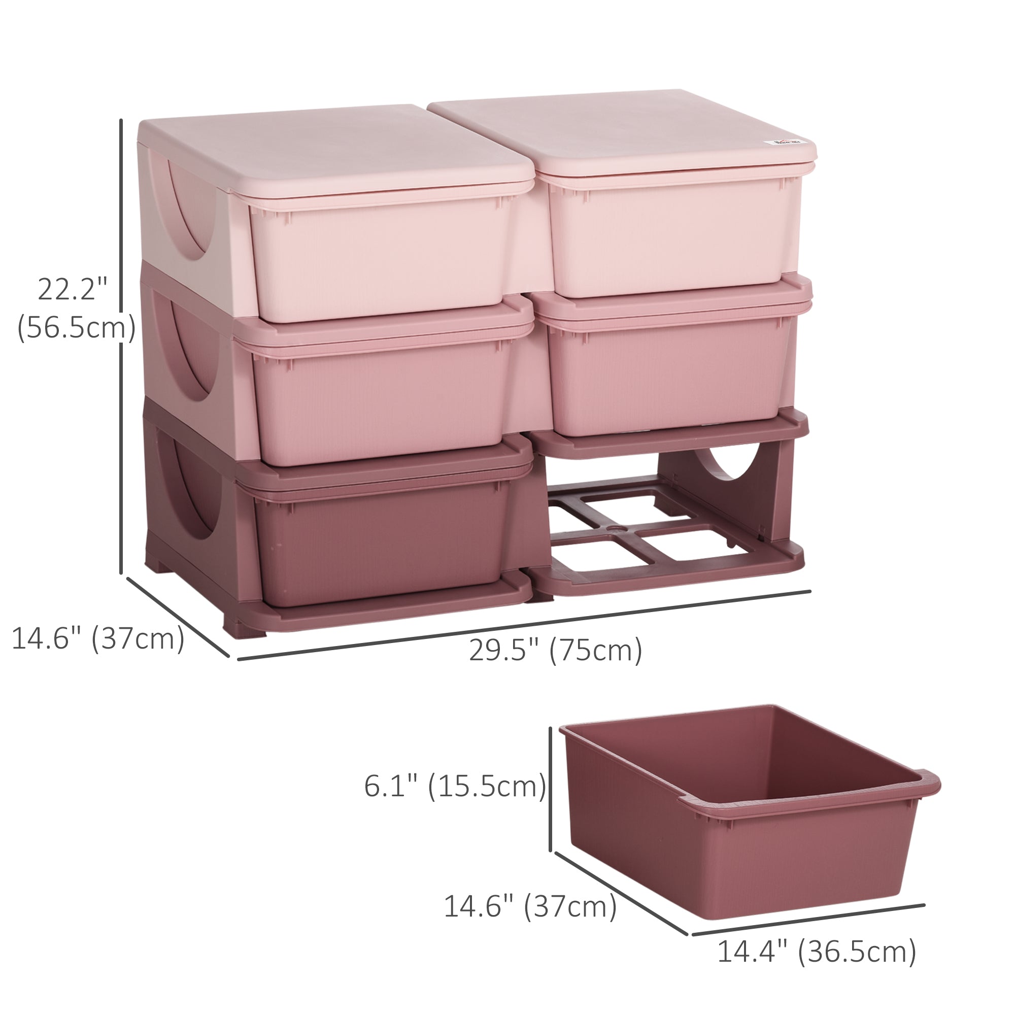 Qaba 3 Tier Kids Toy Organizer and Storage Bins with 6 Plastic Drawers, Pink 