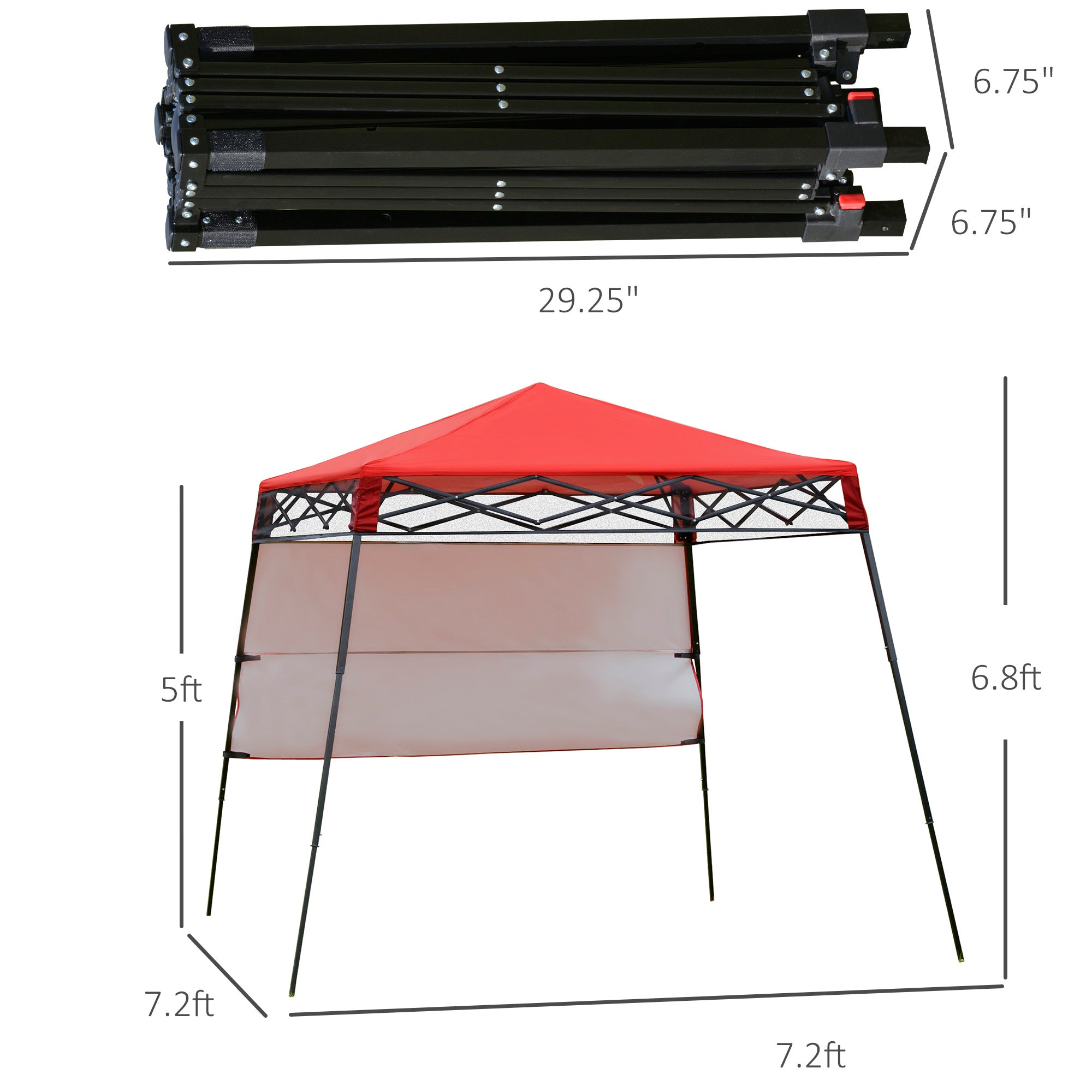 Outsunny 7' x 7' Garden Foldable Pop Up Gazebo Tent with Backpack & Adjustable Legs Outdoor Party Canopy  Red & Black 