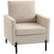 Accent Chair Modern Upholstered Armchair with Side Pockets and Cushion for Bedroom, Living Room, Beige