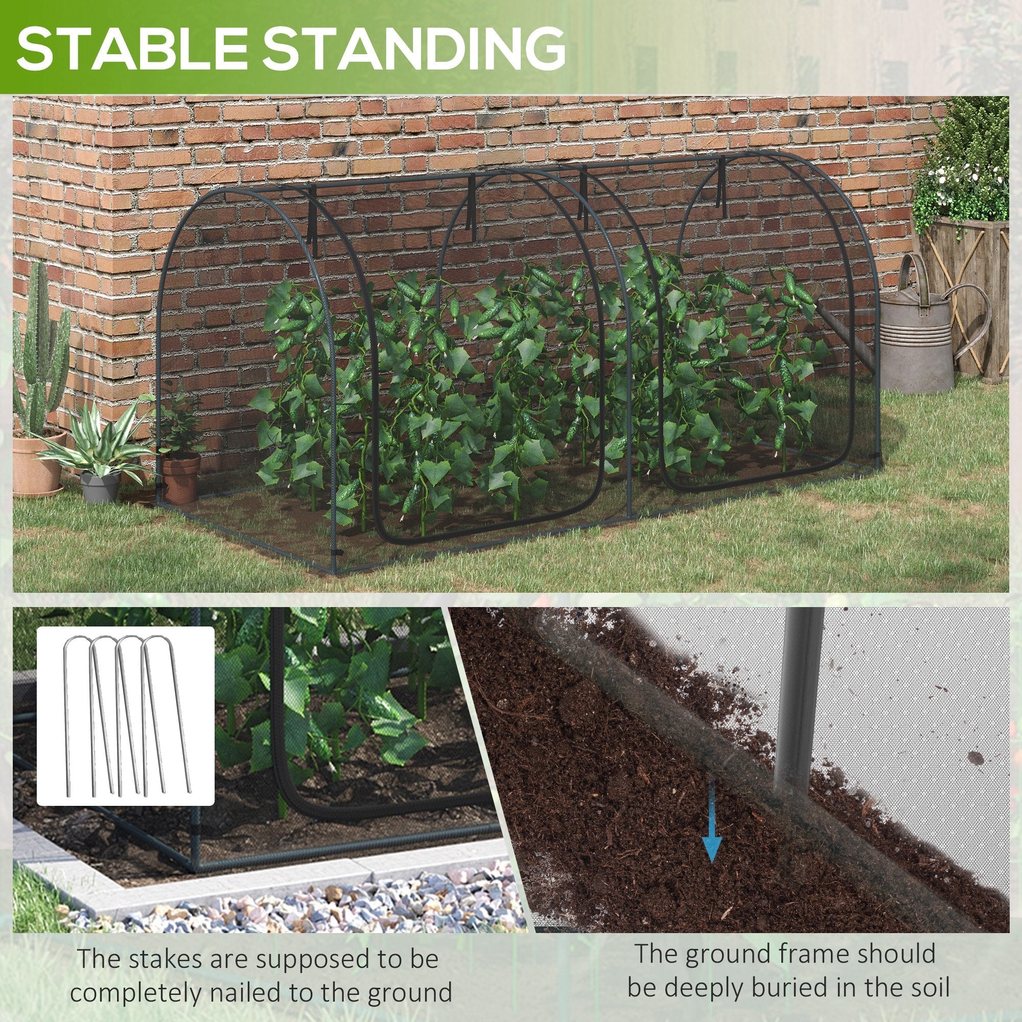 Outsunny 8'x4' Garden Crop Cage - Plant Protector with Zippered Doors, Ground Stakes for Yard, Lawn, Black 