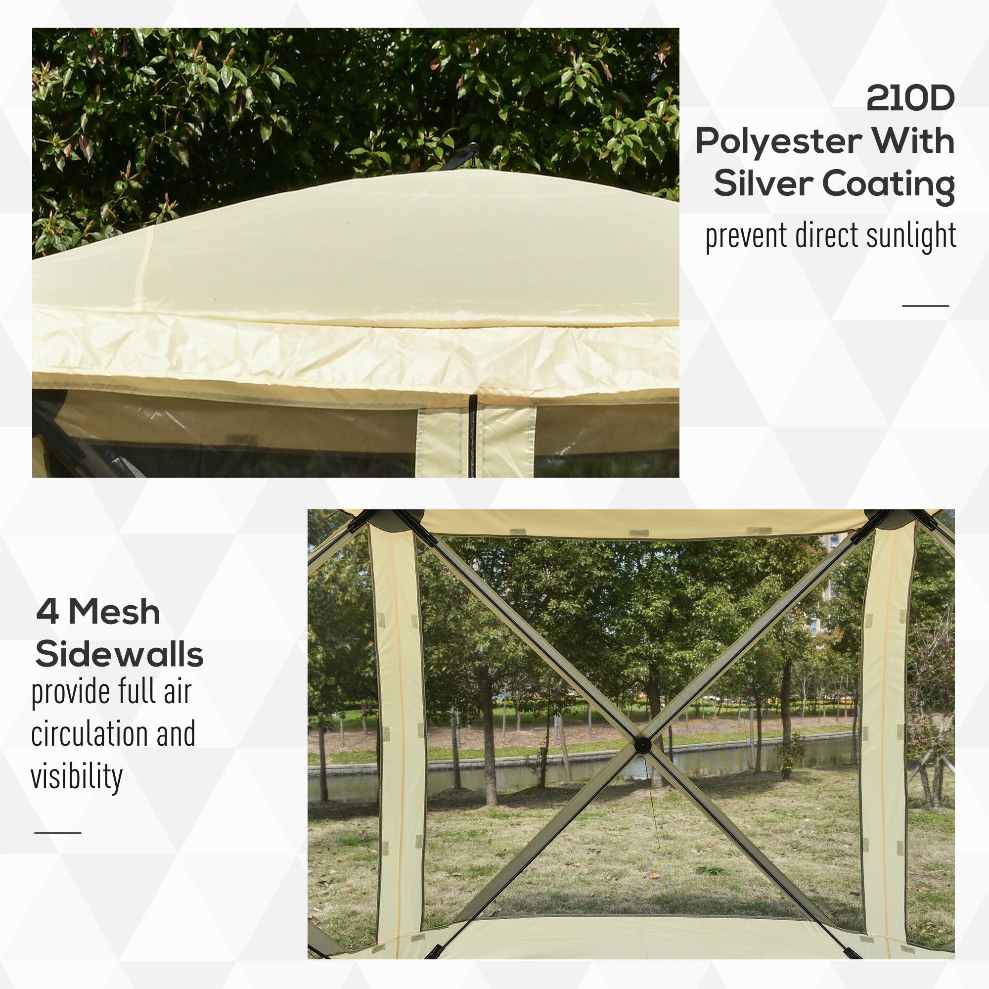 Outsunny Pop-Up Tent Foldable Screen House with Carry Bag Zippered Door Ground Stakes for 3-4 People Beige 