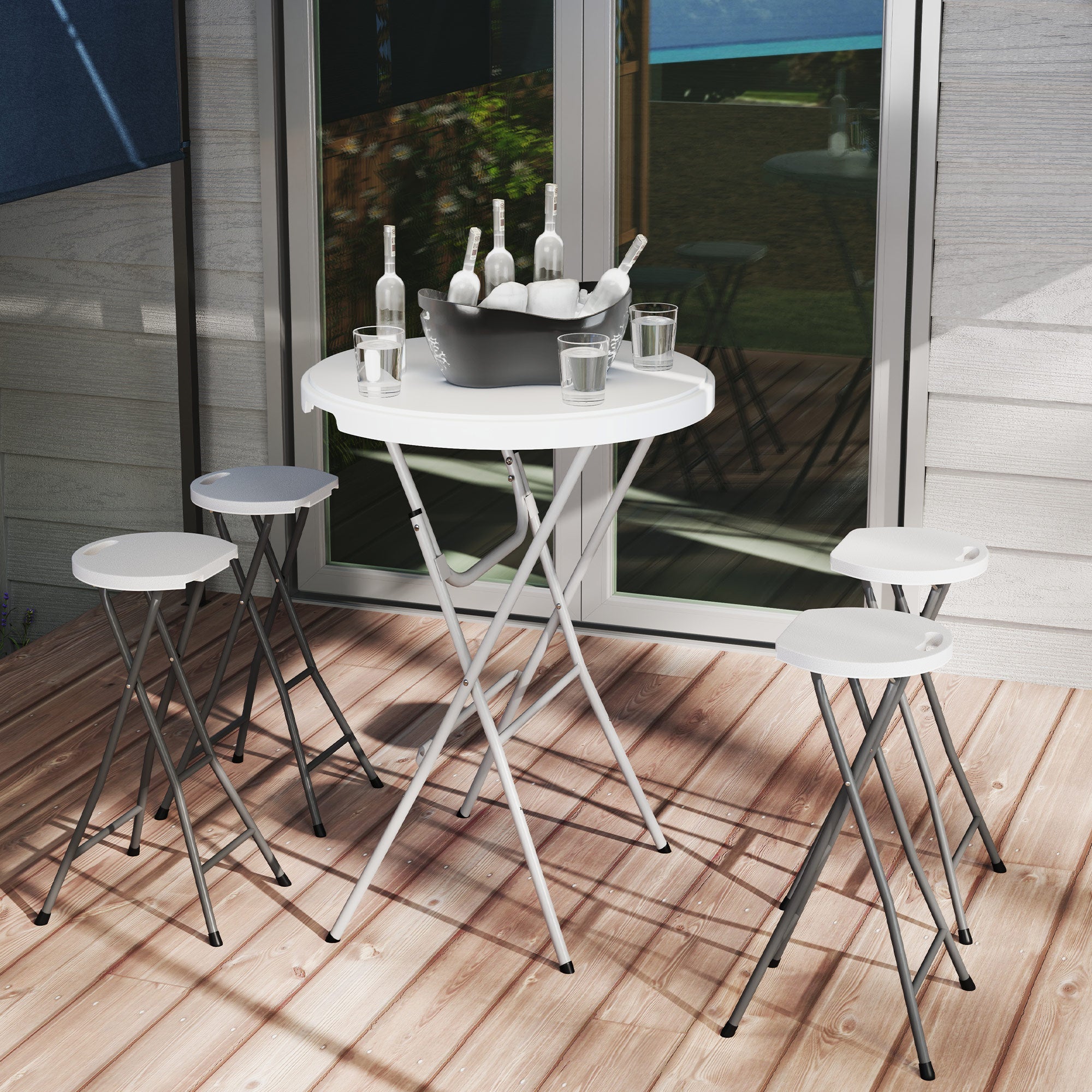 Outsunny 31.5" Bar Height Patio Table, Outdoor Bar Folding Table with HDPE Top, Locking Steel Legs for Party, Camping, White 