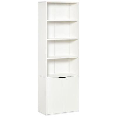 HOMCOM 4-Tier Bookshelf with Doors, White Modern Home Office Bookcase Storage Cabinet for Living Room, Bathroom, Study 