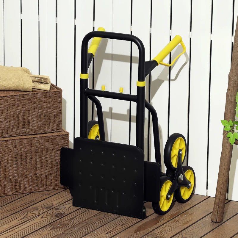 6-Wheels Stair Climber Trolley Cart, Hand Truck and Dolly, Foldable Steel Load Cart, 264lbs Capacity, Yellow