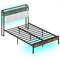 Twin/Full/Queen/King Size Bed Frame with LED Light and Charging Station-Full Size