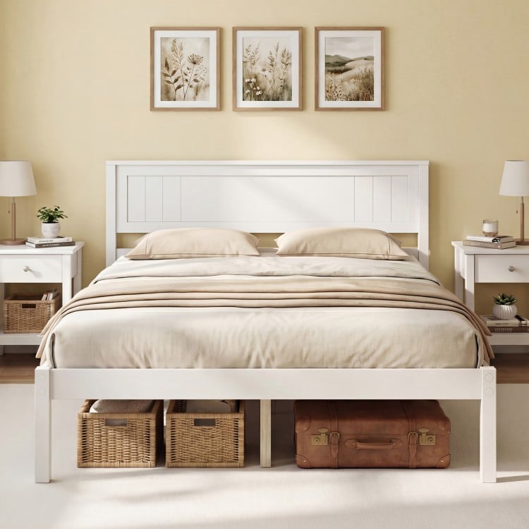 Twin/Full/Queen Size Sturdy Wooden Bed Frame with Headboard and Slat Support-Full Size