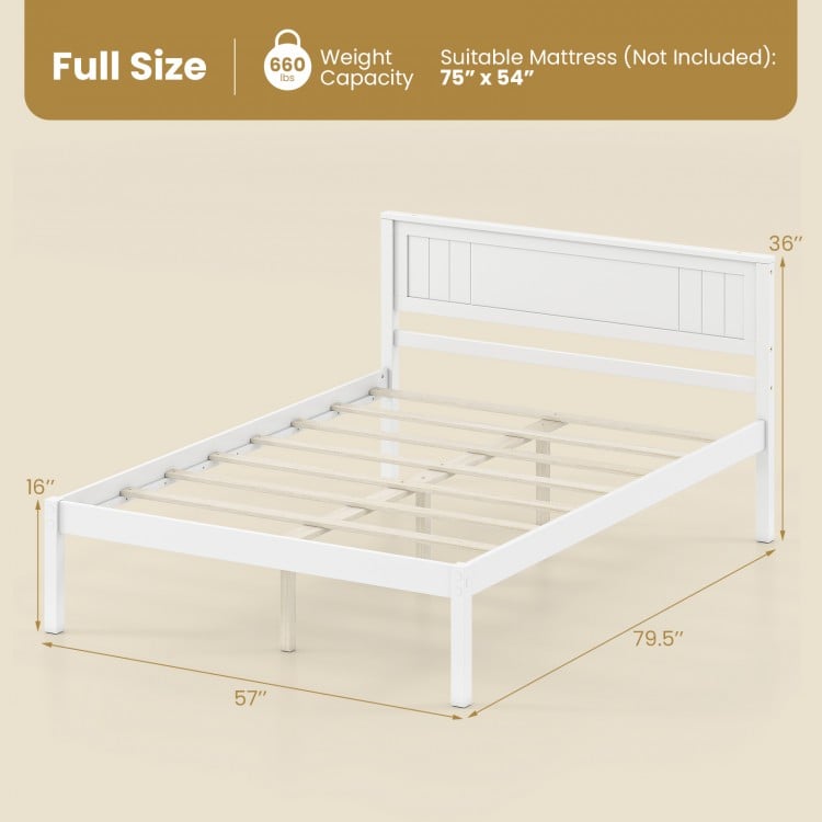Twin/Full/Queen Size Sturdy Wooden Bed Frame with Headboard and Slat Support-Full Size