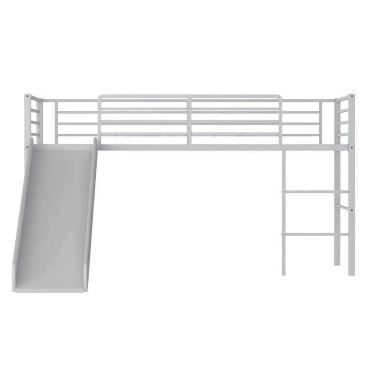 Twin Metal Loft Bed with Slide with Safety Guardrails and Built-in Ladder-Silver