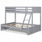 Twin Over Full Bunk Bed with 3-Step Ladder and Full-Length Guardrails-Gray