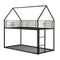 Twin Over Twin Metal Bunk Bed with Roof and Ladder-Black