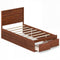 Twin Size Bed Frame with Storage Drawers and Headboard-Walnut