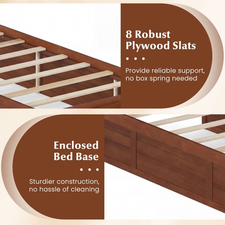 Twin Size Bed Frame with Storage Drawers and Headboard-Walnut