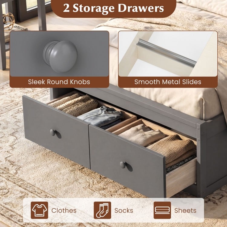 Twin Size Bed Frame with Storage Drawers and Headboard-Gray