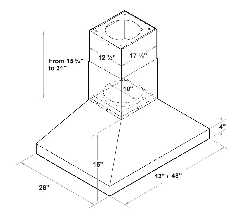 42 Inch Island Range Hood 1200 CFM - VICTORY Twister MAX Island 