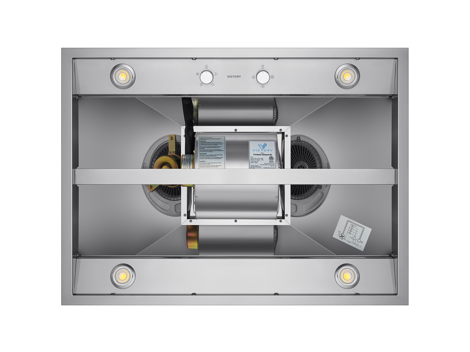 36 Inch Island Range Hood 750 CFM - VICTORY Twister Island 