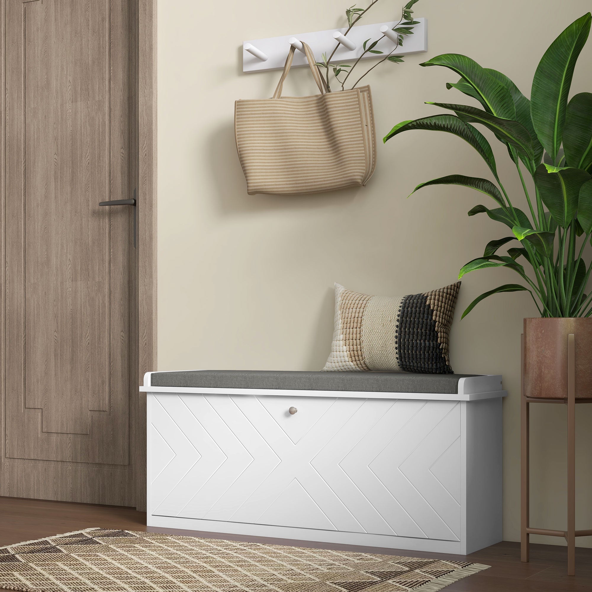HOMCOM Shoe Storage with Seat, Upholstered Hallway Bench, Shoe Bench with Flip Drawer, Adjustable Shelf for 10 Pairs of Shoes 