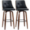 Bar Height Bar Stools Set of 2, PU Leather Upholstered Swivel Barstools with Solid Wood Legs Footrest and Tufted Back, Black