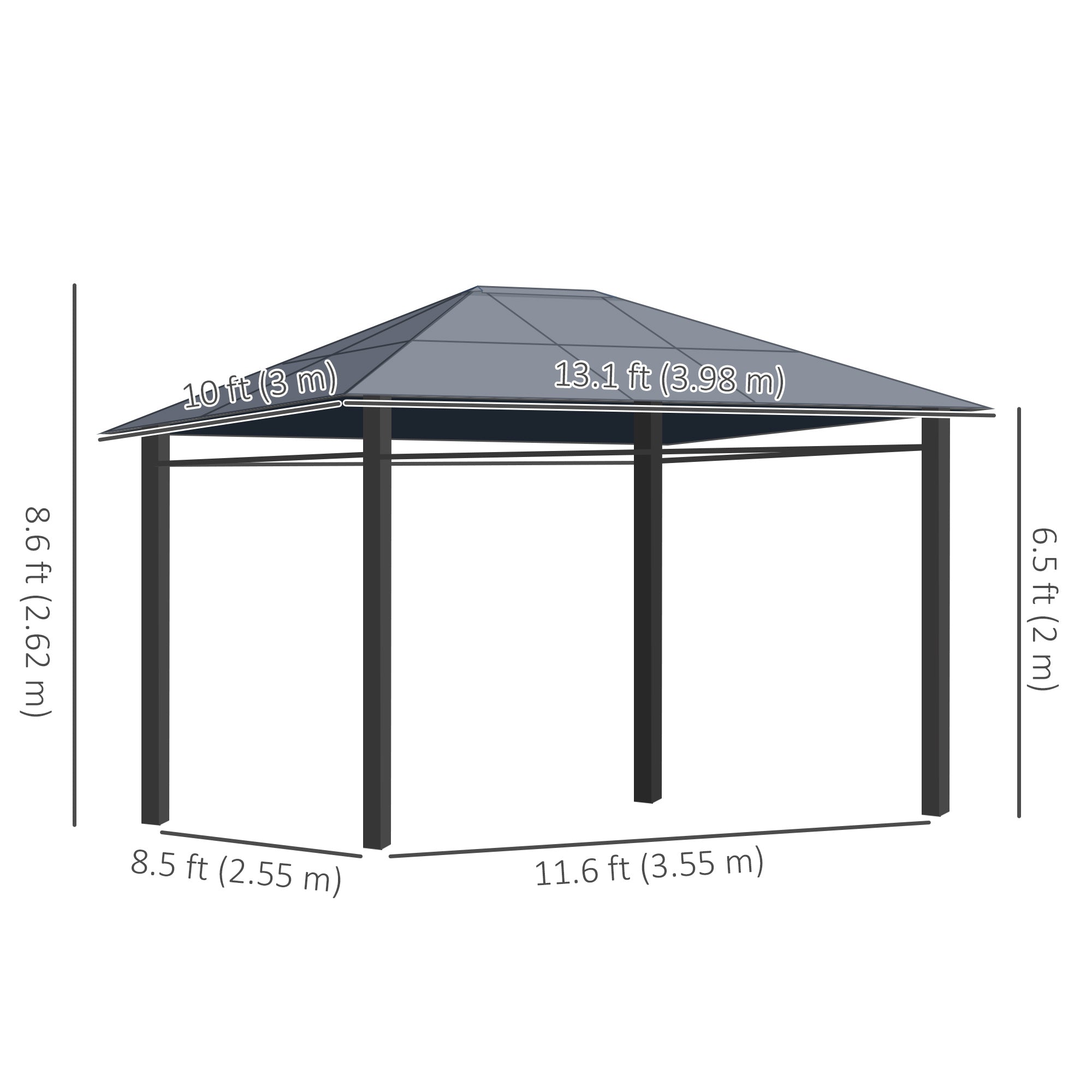 Outsunny 10' x 10' Polycarbonate Hardtop Gazebo Canopy, Outdoor Patio Gazebo with Aluminum Frame & Curtains, Dark Grey 